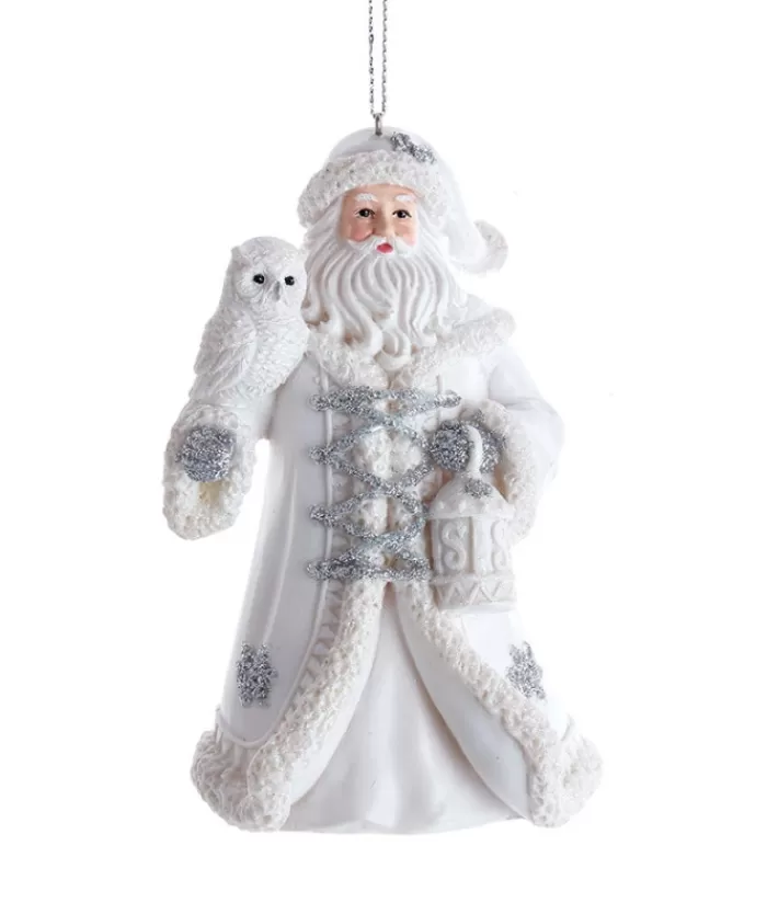 Hot Ornament, Father Christmas In Silver And White With An Owl Angels & Santas
