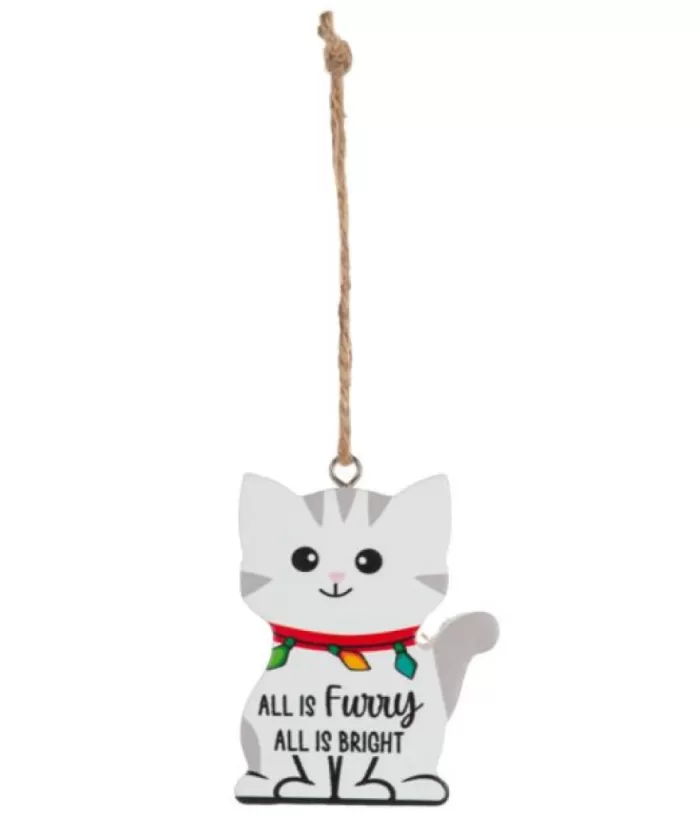 Boutique de Noël Family & Friends*Ornament, Festive Kitten, With Message "All Is Furry, All Is Bright"