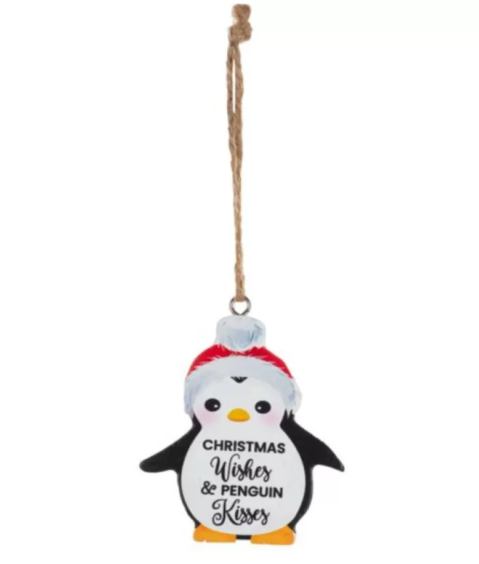 Boutique de Noël Family & Friends*Ornament, Festive Penguin, With Message "Christmas Wishes And Penguin Kisses"