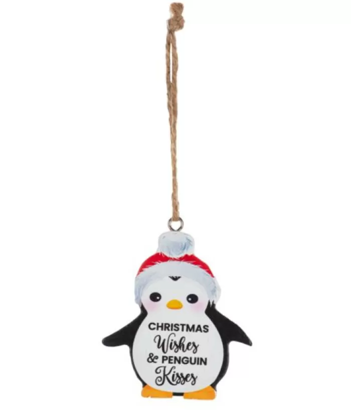 Shop Ornament, Festive Penguin, With Message "Christmas Wishes And Penguin Kisses" Animals