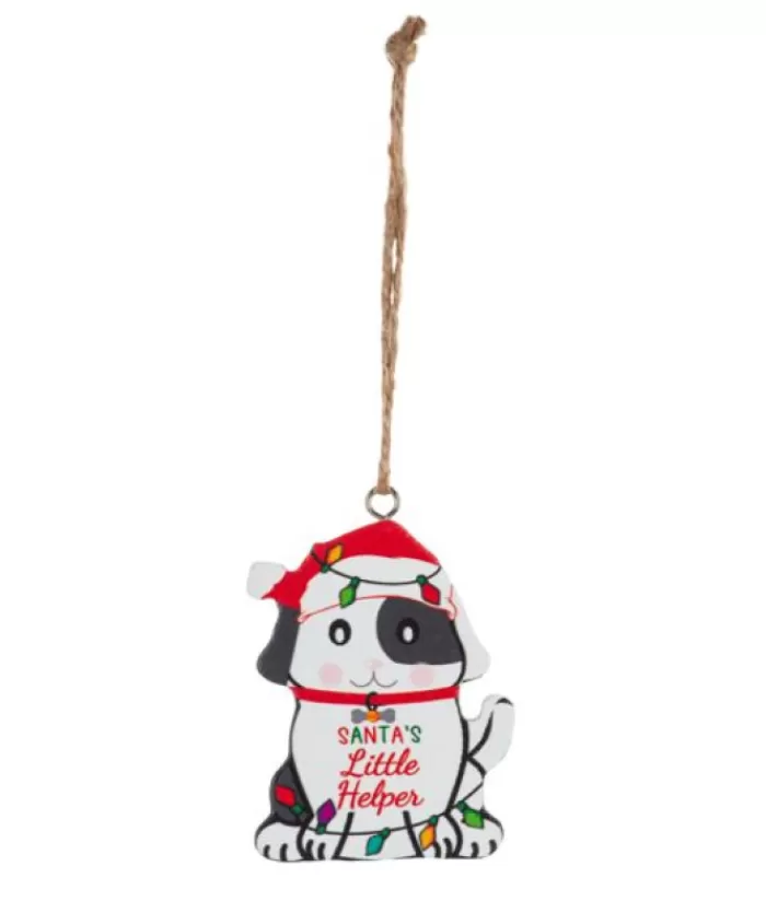 Cheap Ornament, Festive Pup, With Message "Santa'S Little Helper" Family & Friends