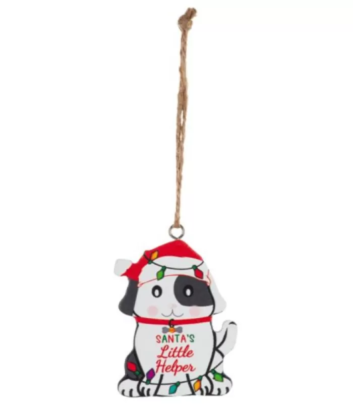 Boutique de Noël Family & Friends*Ornament, Festive Pup, With Message "Santa'S Little Helper"