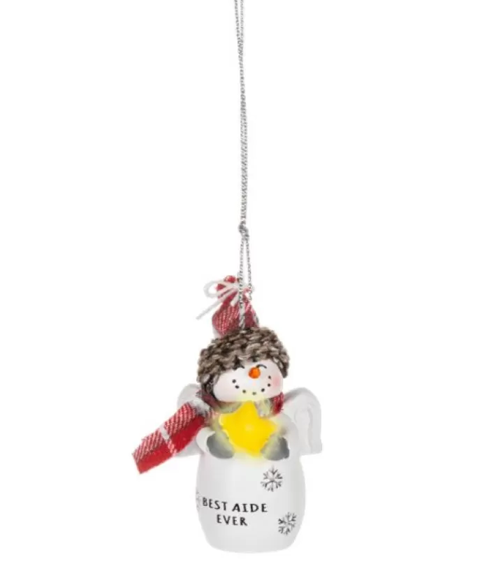 Outlet Ornament, Festive Snowman With Message "Best Aide Ever" Family & Friends