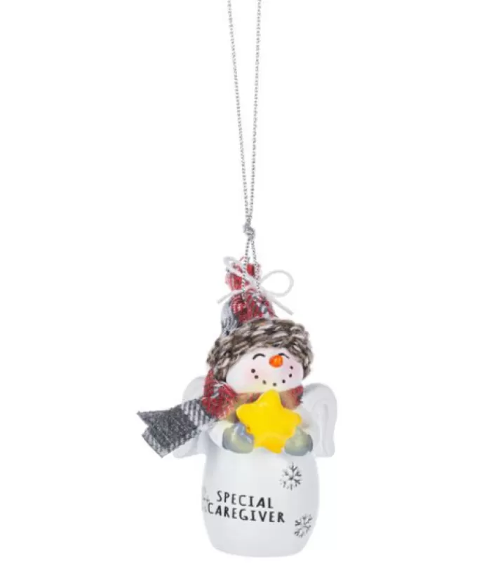 Clearance Ornament, Festive Snowman With Message "Special Caregiver" Sweet Sentiments