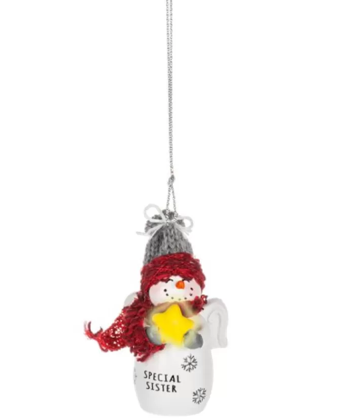 Hot Ornament, Festive Snowman With Message "Special Sister" Snowmen