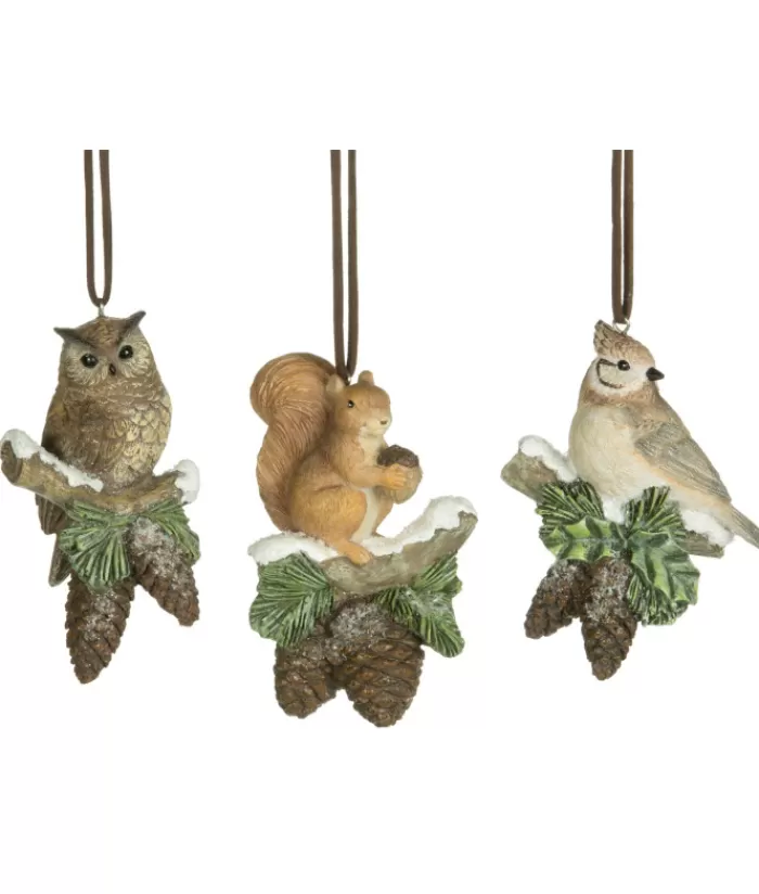 Store Ornament, Forest Bird On Branch With Pine Cones Animals