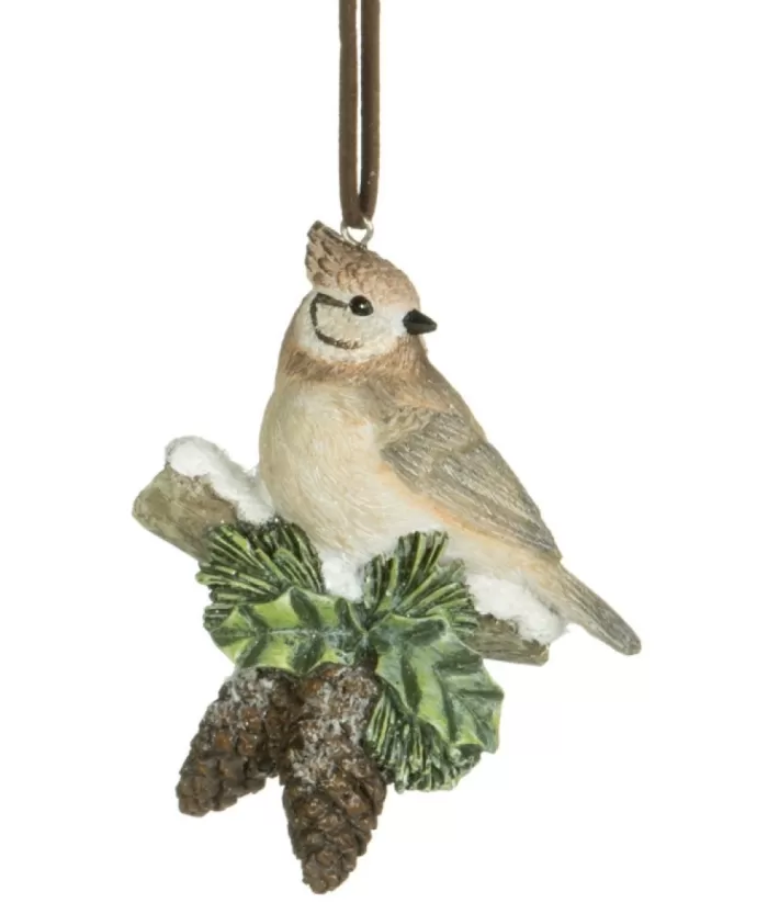 Boutique de Noël Birds & Owls*Ornament, Forest Bird On Branch With Pine Cones