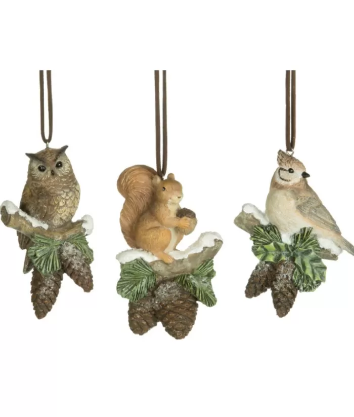 Boutique de Noël Birds & Owls*Ornament, Forest Owl On Branch With Pine Cones