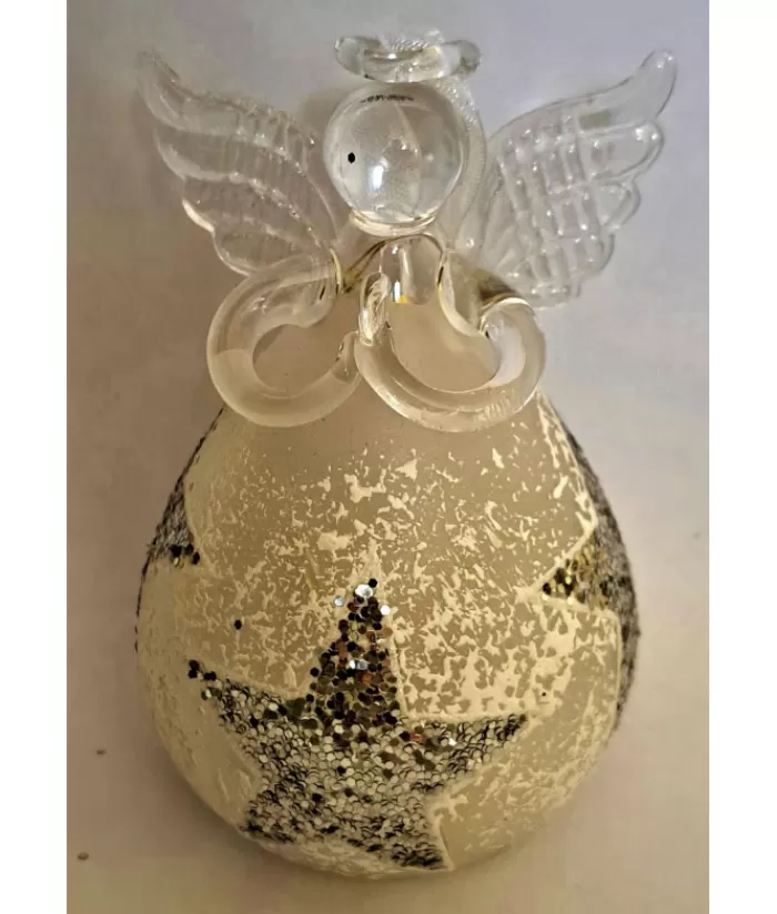 Flash Sale Ornament, Glass Angel With Silver Star Spangling Angels & Santas