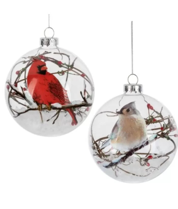 Boutique de Noël Enchanted Forest*Ornament, Glass Ball, Cardinal On Branch Motif