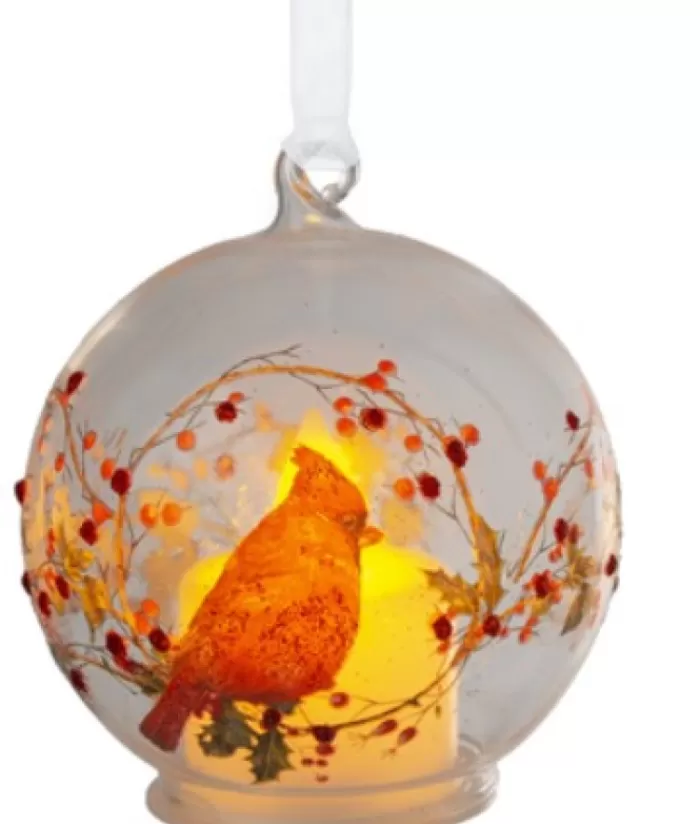 Online Ornament, Glass Ball, Cardinal With Led Animals