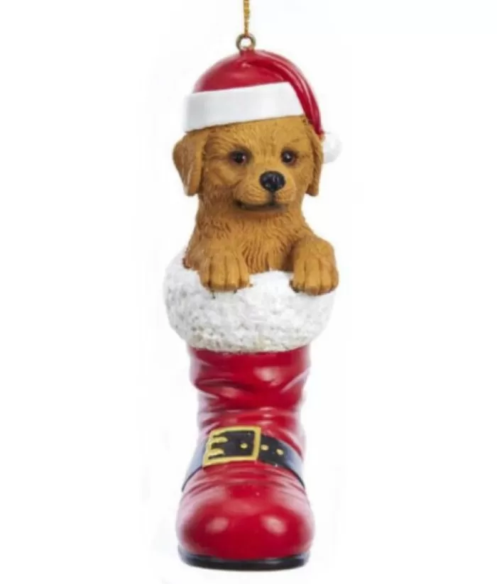 Boutique de Noël Family & Friends*Ornament Golden Retriever In Santa Boot