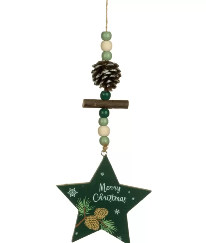 Store Ornament, Green Star Shape With Motif And Decoration Sweet Sentiments