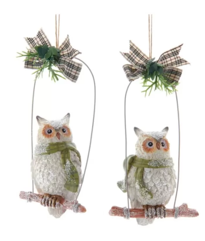 Best Sale Ornament, Owl On Perch With Green Scarf. Animals