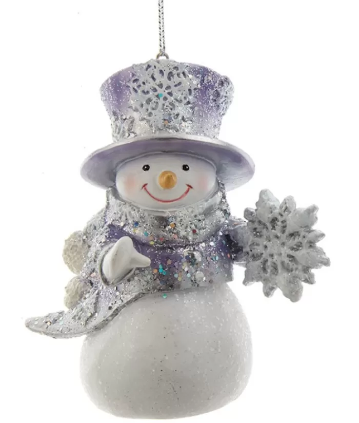 Fashion Ornament, Periwinkle Snowman, With Snowflake , Glittered Snowmen