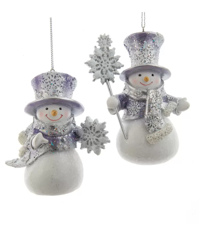 Fashion Ornament, Periwinkle Snowman, With Snowflake , Glittered Snowmen