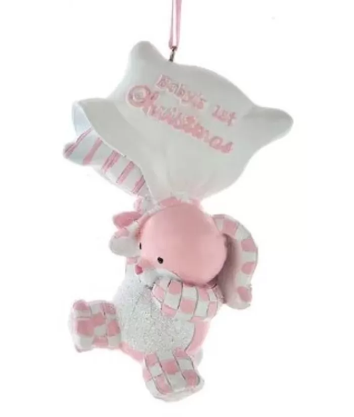 Clearance Ornament, Pink Baby Bunny. "Baby'S First Christmas First Christmas