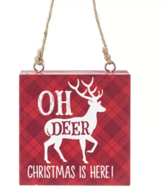 Boutique de Noël Enchanted Forest*Ornament, Plaque, With Message "Oh Deer, Christmas Is Here!"
