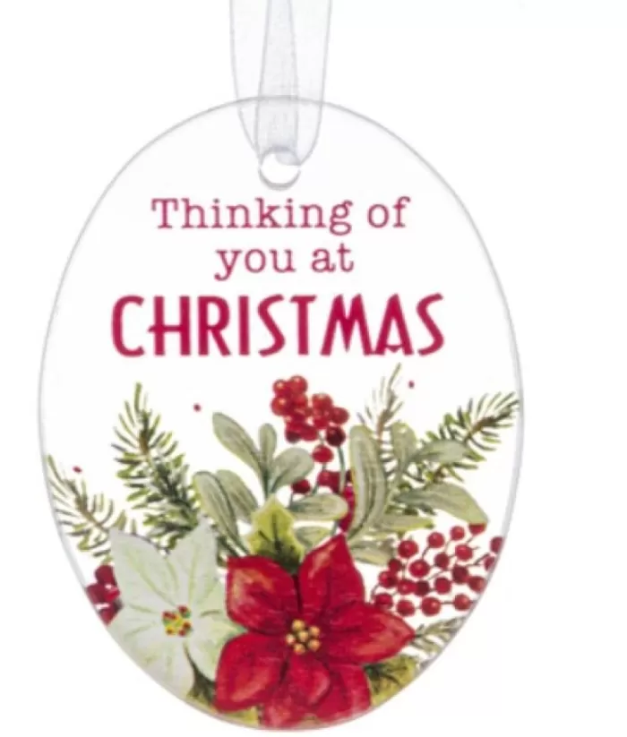 Boutique de Noël Family & Friends*Ornament, Plaque With Poinsetta Motif, With Message "Thinking Of You At Christmas"
