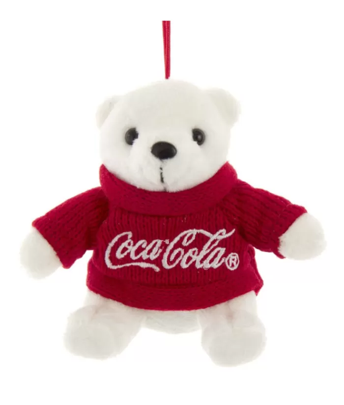 Hot Ornament, Plush Coca Cola Polar Bear Cub With Knit Sweater Folk Plush