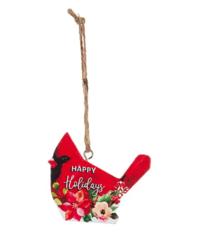 Sale Ornament, Red Cardinal, With Message "Happy Holidays" Family & Friends