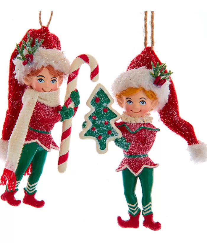 Outlet Ornament, "Red Hat" Christmas Elf With Candy Cane Red Hats