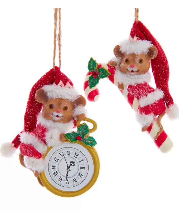 New Ornament, "Red Hat" Christmas Mouse With Pocket Watch Red Hats