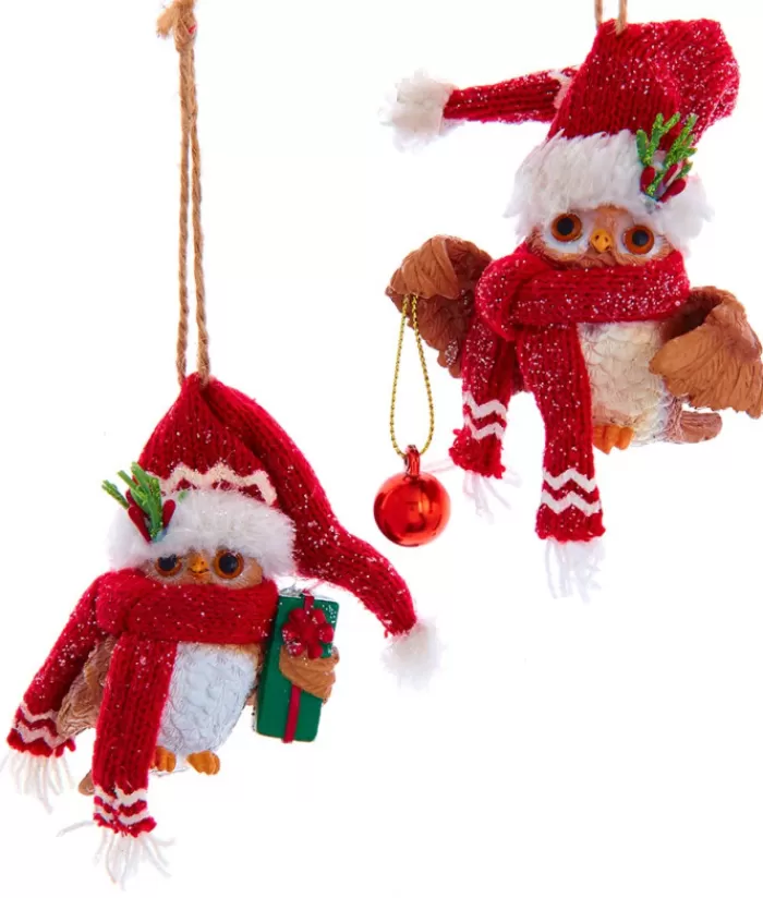 Store Ornament, "Red Hat" Christmas Owl With Ornament Red Hats