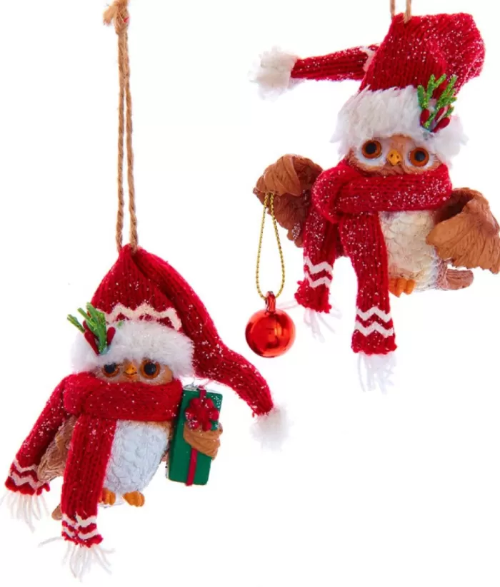 Boutique de Noël Santa'S Workshop*Ornament, "Red Hat" Christmas Owl With Wrapped Gift