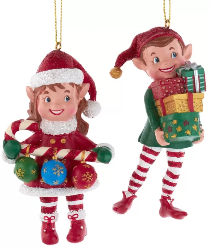 Best Sale Ornament, "Red Hat", Miss Elf With Decorated Candy Cane Red Hats
