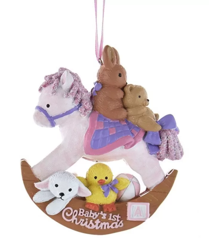 New Ornament, Rocking Horse And Stuffed Animals. "Baby'S First Christmas" Chambre D'Enfant