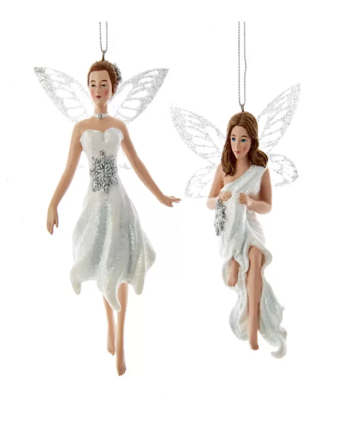 Outlet Ornament, Silver And White Fairy, Barefoot, With Glittering Wings Seasons Of Elegance