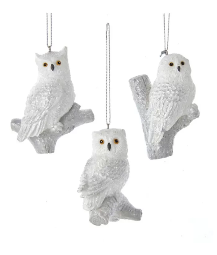 Boutique de Noël Birds & Owls*Ornament, Silver And White Owl, Resting On A Branch