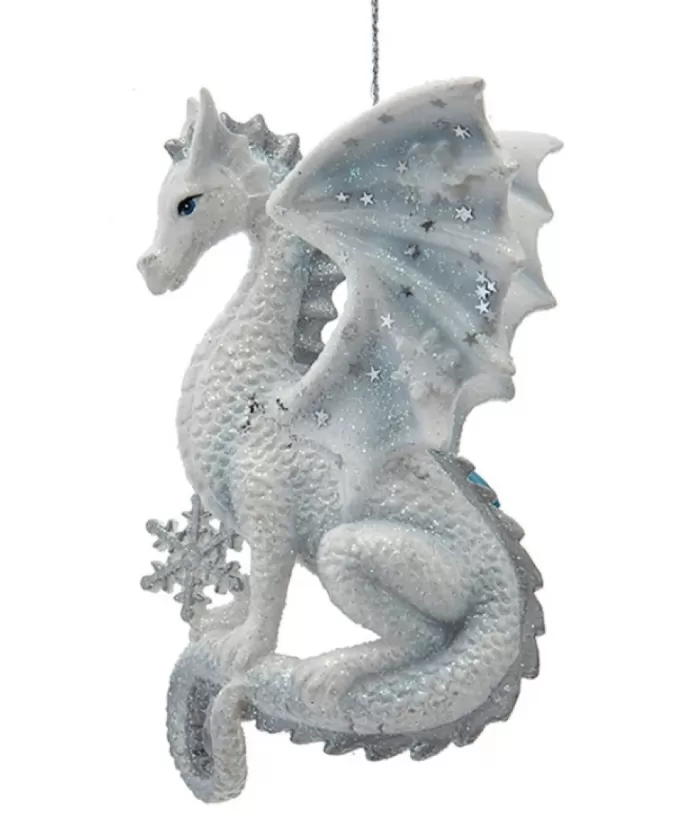 Boutique de Noël Enchanted Forest*Ornament, Silver And White Spangled Dragon