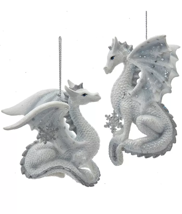 Flash Sale Ornament, Silver And White Spangled Dragon Animals