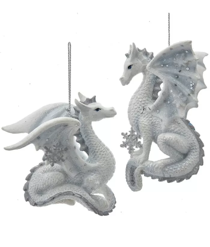 Boutique de Noël Enchanted Forest*Ornament, Silver And White Spangled Dragon