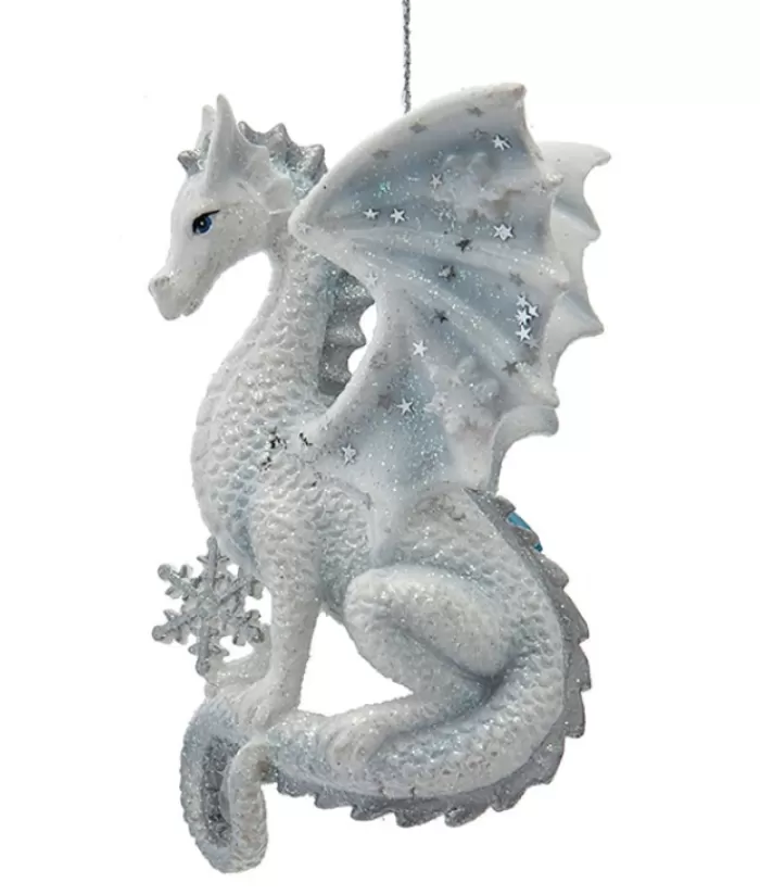 Flash Sale Ornament, Silver And White Spangled Dragon Animals