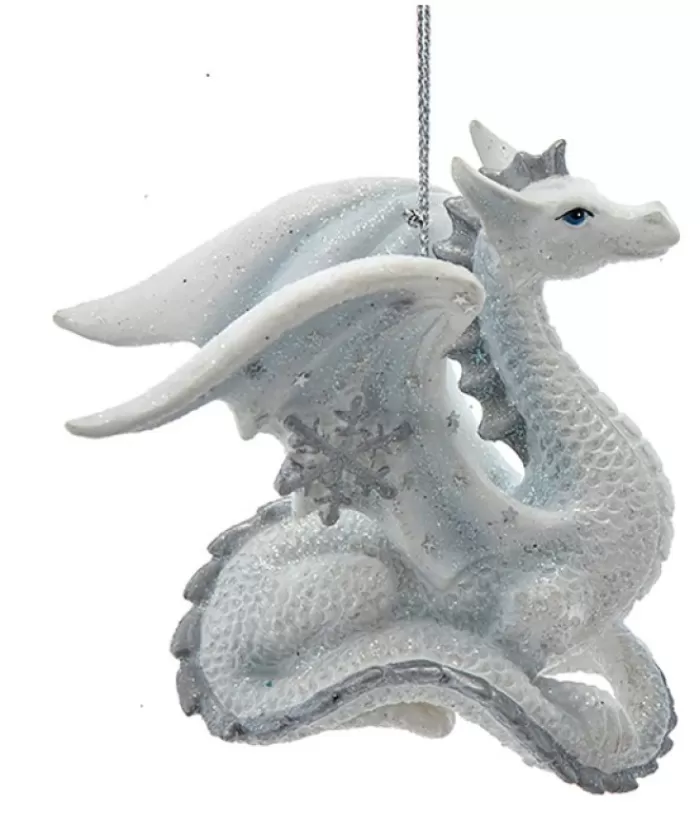 Best Sale Ornament, Silver And White Spangled Dragon, Resting Seasons Of Elegance