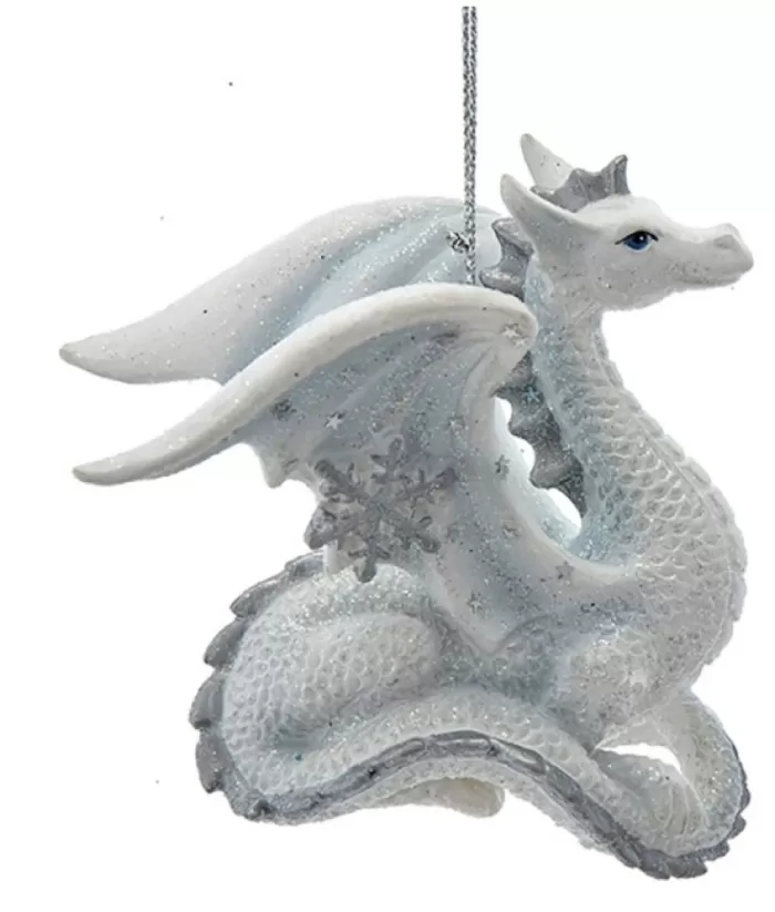 Boutique de Noël Winter Wonderland*Ornament, Silver And White Spangled Dragon, Resting