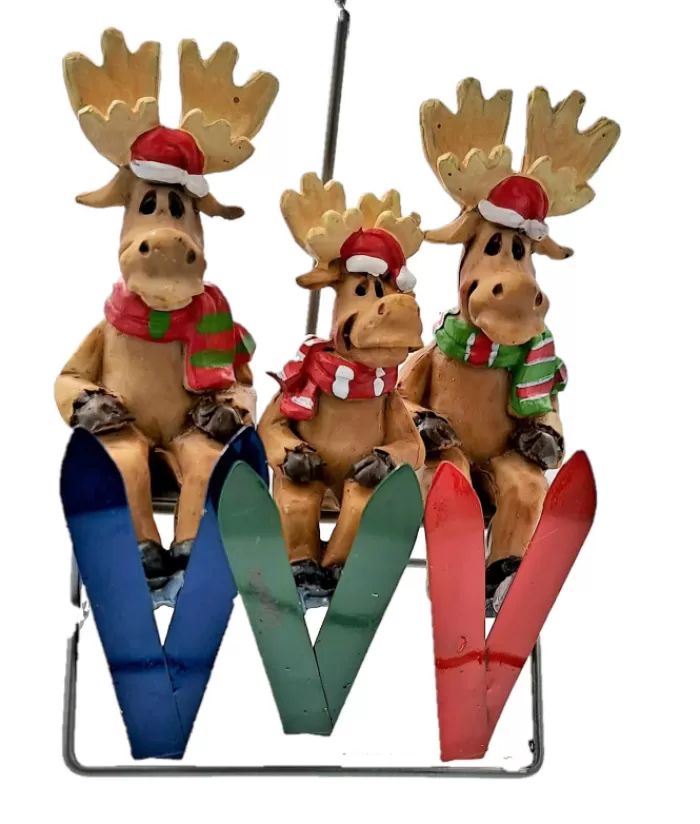 Hot Ornament, Ski-Lift With 3 Moose Sports