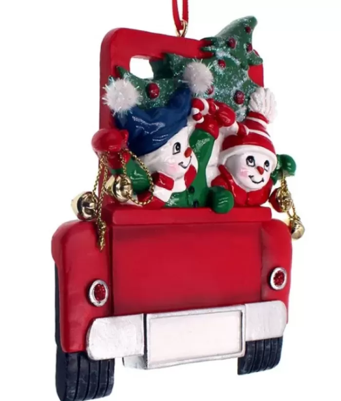 Shop Ornament, Snowmen With Tree, Red Pickup Truck Snowmen