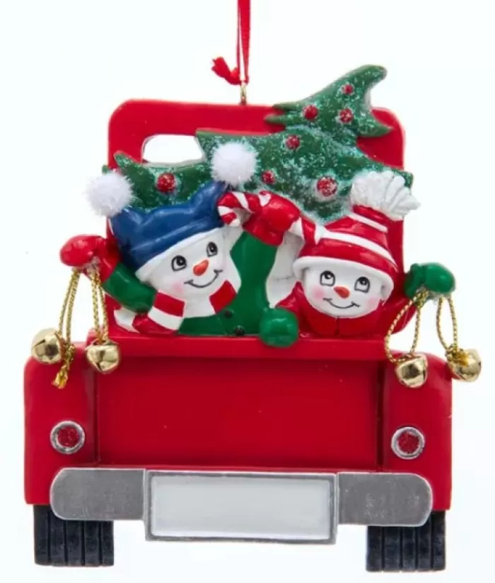 Shop Ornament, Snowmen With Tree, Red Pickup Truck Snowmen