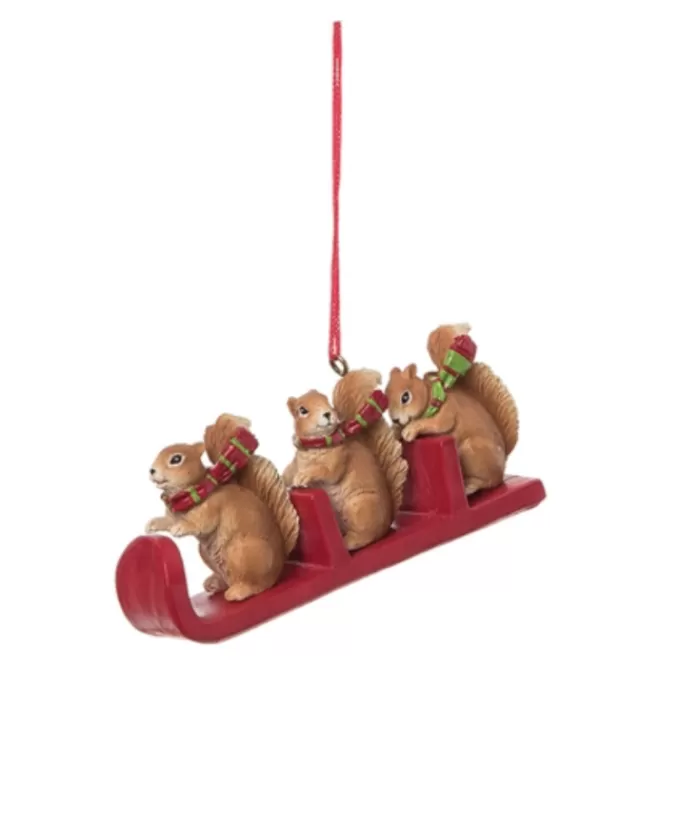 Shop Ornament, Squirrels On A Sled Animals