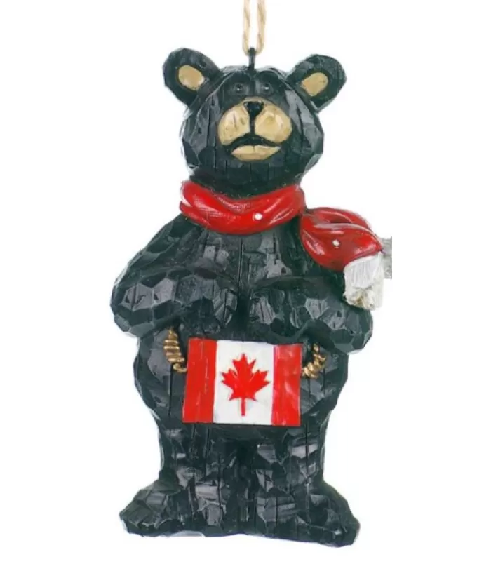 Flash Sale Ornament, Standing Black Bear With Canadian Flag Animals