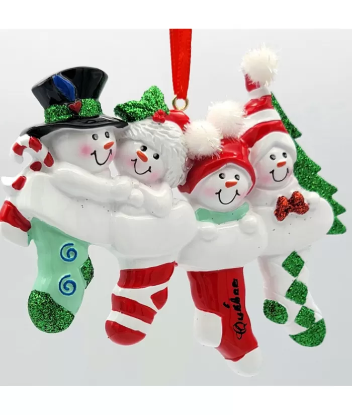 Flash Sale Ornament, The Snowman Family, With Xmas Stockings Snowmen