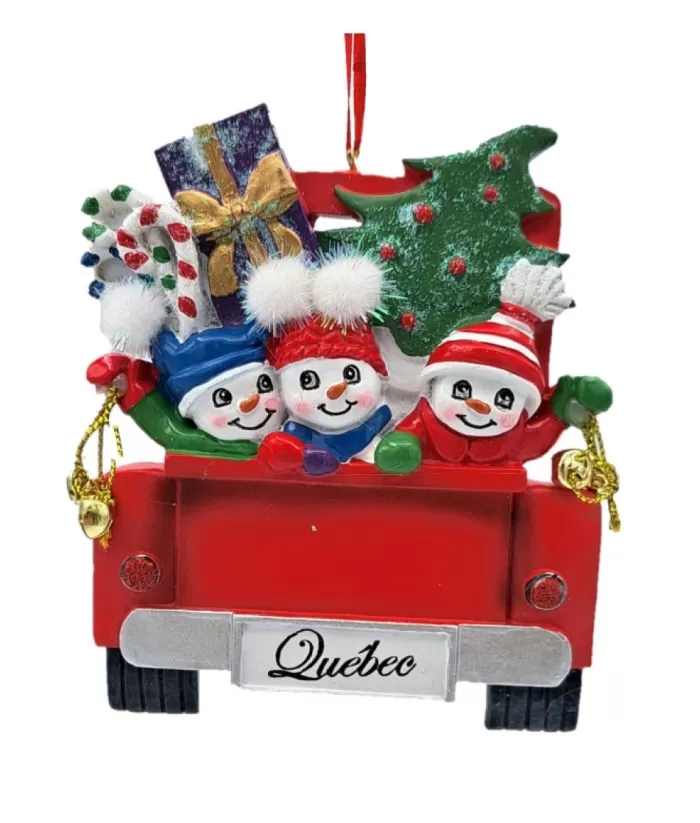 Boutique de Noël Farm House & Western*Ornament, Three Snowmen With Tree, Red Pickup Truck