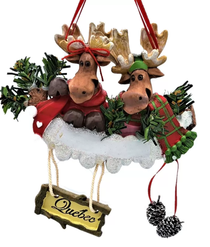 Discount Ornament, Two Moose With Pine Cones Animals