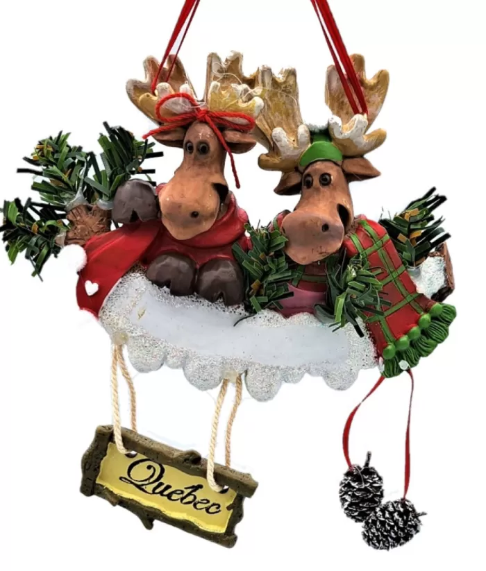 Boutique de Noël Enchanted Forest*Ornament, Two Moose With Pine Cones