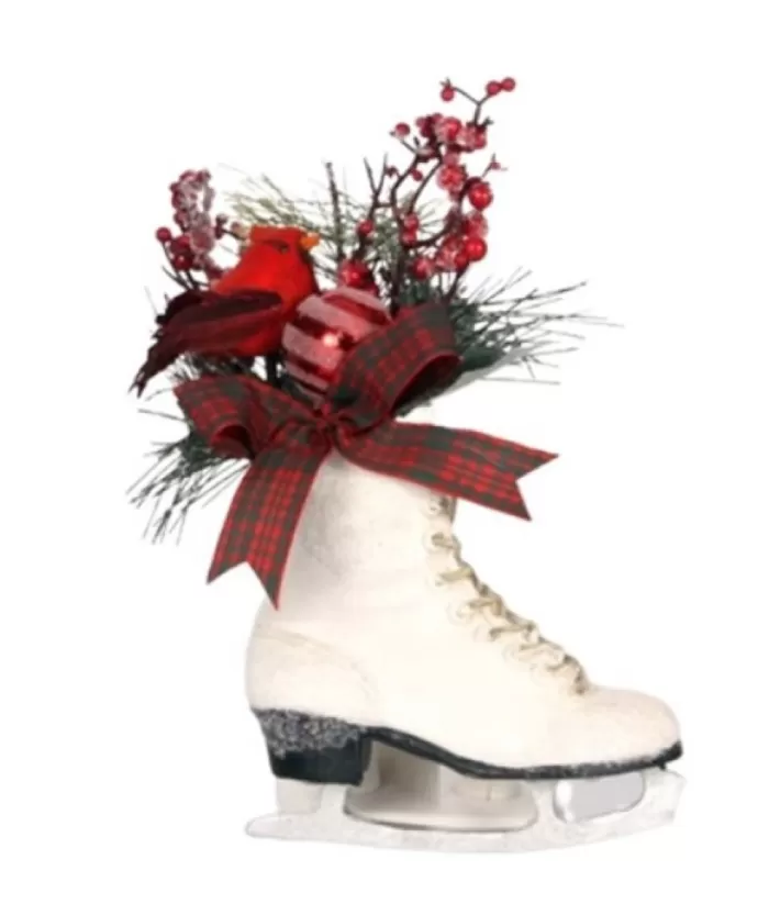 Boutique de Noël Winter Wonderland*Ornament, White Skate With Red Cardinal And Garland