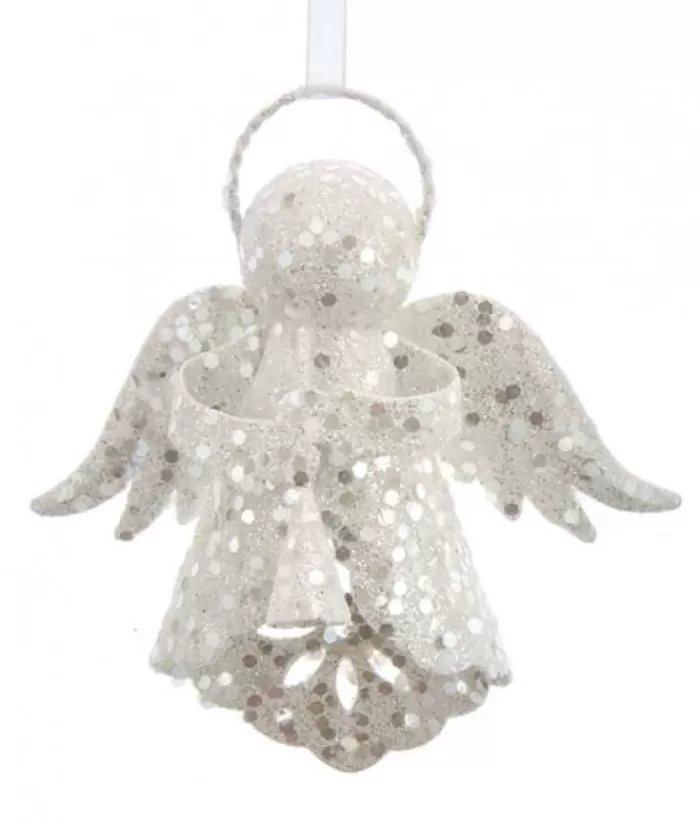 Hot Ornament, White Sparkling Angel, With Her Wings Lowered. Seasons Of Elegance